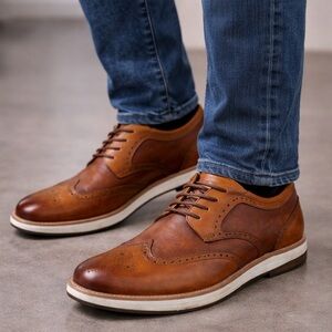 Zanzara Brown Wingtip Brogue Oxford Dress Shoes Mens 9 Leather Modern